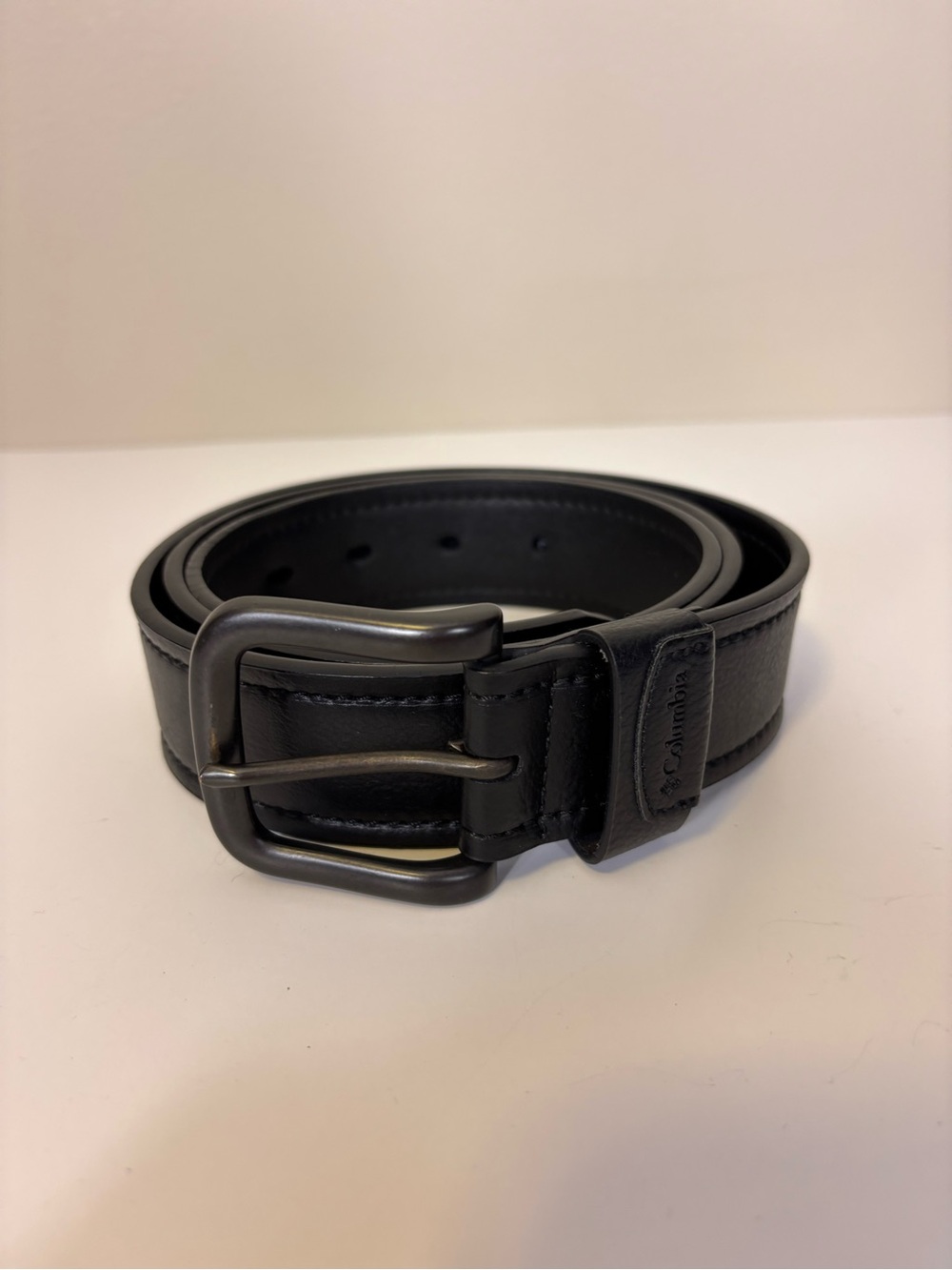 Columbia Black Faux Leather Men's Belt with Brushed Metal Buckle Large (38-40)